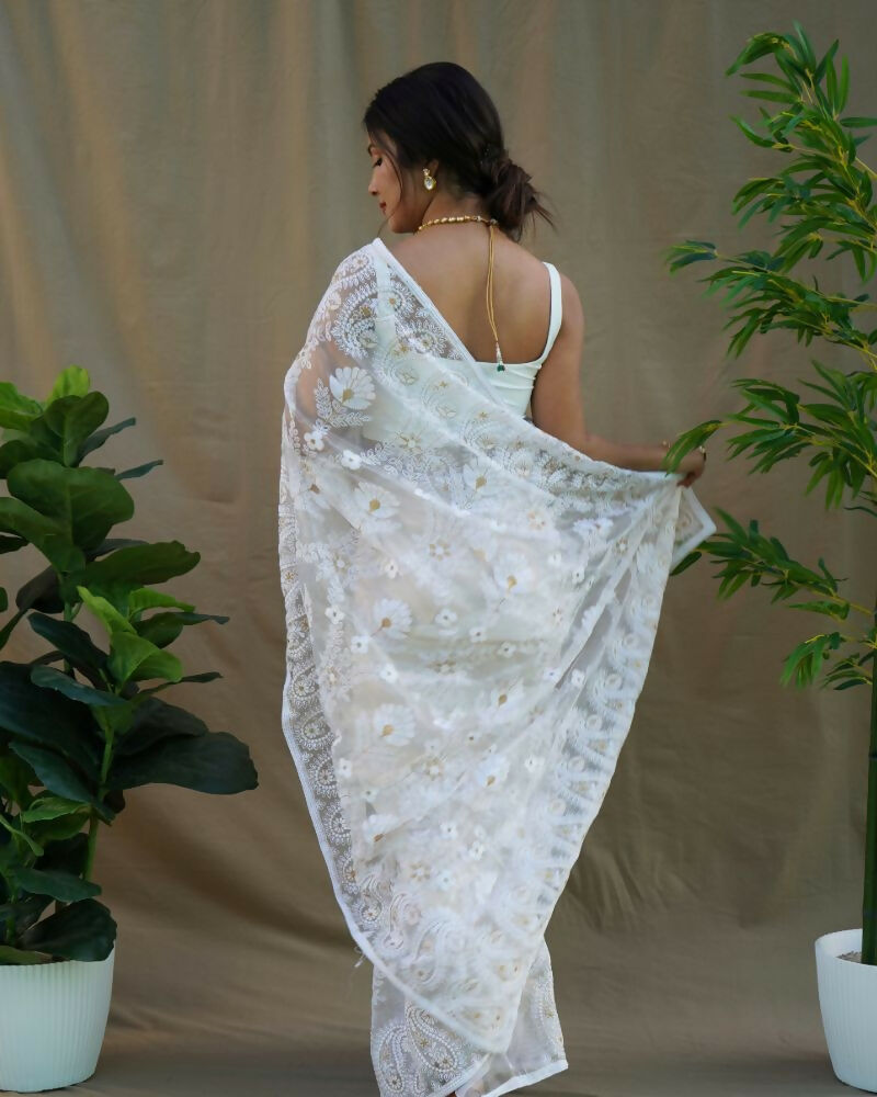 Vamsee Amisha White Organza Saree | Grocsy
