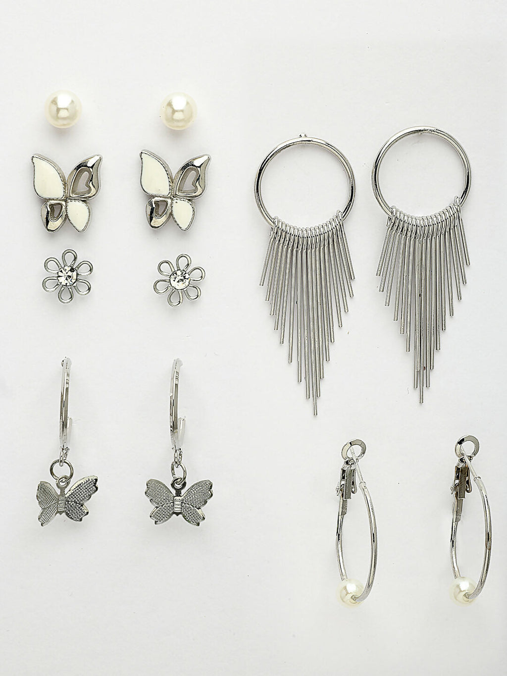 NVR Women's Set of 6 Silver-Plated Contemporary Drop Earrings | Grocsy