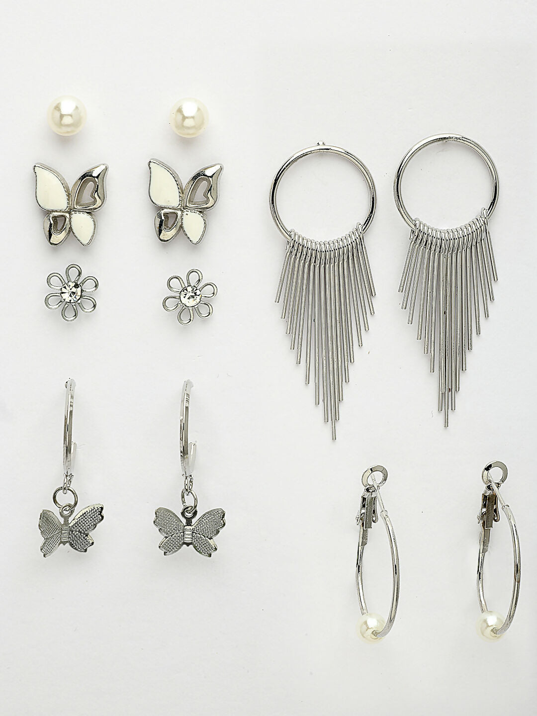 NVR Women's Set of 6 Silver-Plated Contemporary Drop Earrings | Grocsy