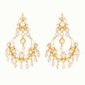 Nuyug 22K Gold Plated Kundan Studded Contemporary Shaped Pearl Drop Chandbalis | Grocsy