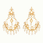 Nuyug 22K Gold Plated Kundan Studded Contemporary Shaped Pearl Drop Chandbalis | Grocsy
