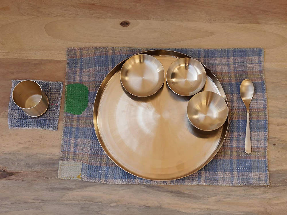 De Kulture Works Pure Ayurveda Kansa Bronze Golden Dinner Thali Set | Grocsy