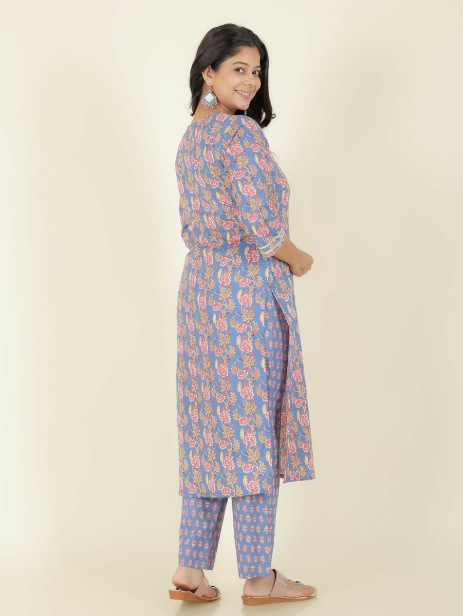 Aramya Straight Soft Cotton Floral Print Women's Kurta - Blue | Grocsy