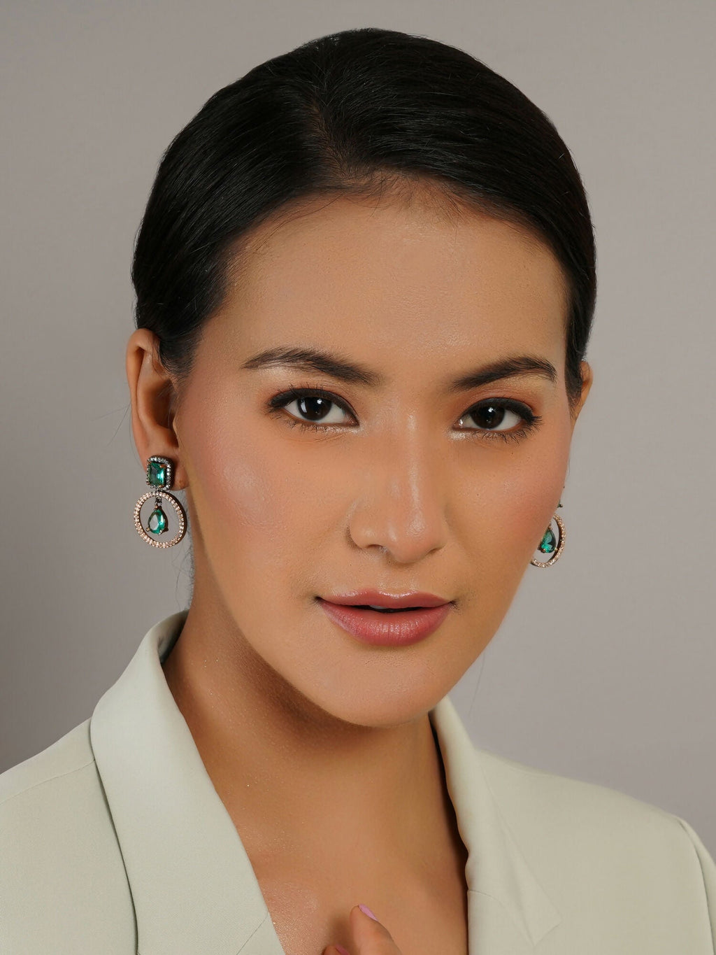 Stone kundan earrings (green) - Ruby Raang | Grocsy