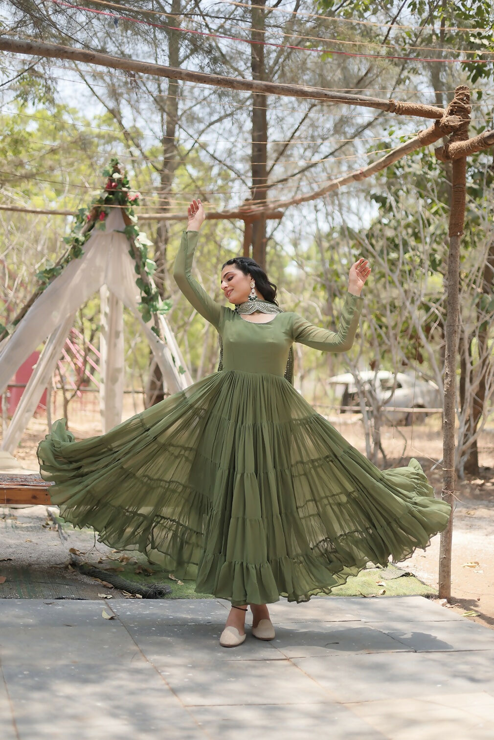 Joban Fashion Mehandi Georgette Sequence Embroidery Work Kurta Set | Grocsy