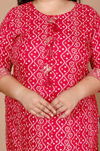 Miravan Women's Plus Size Pink Bandhani Pakistani Straight Kurti | Grocsy