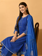 Myshka Women's Blue Embroidered Party Kurta Sets | Grocsy