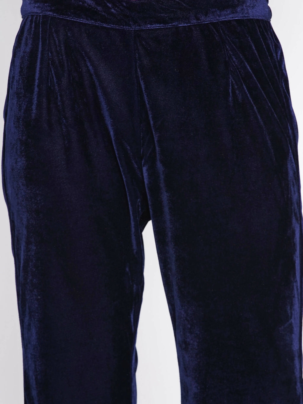 Women Republic Navy Blue Velvet Embroidered Kurta With Bellbottom Pants | Grocsy