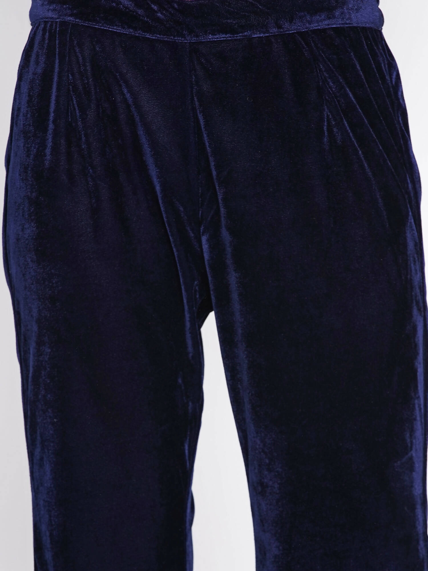 Women Republic Navy Blue Velvet Embroidered Kurta With Bellbottom Pants | Grocsy