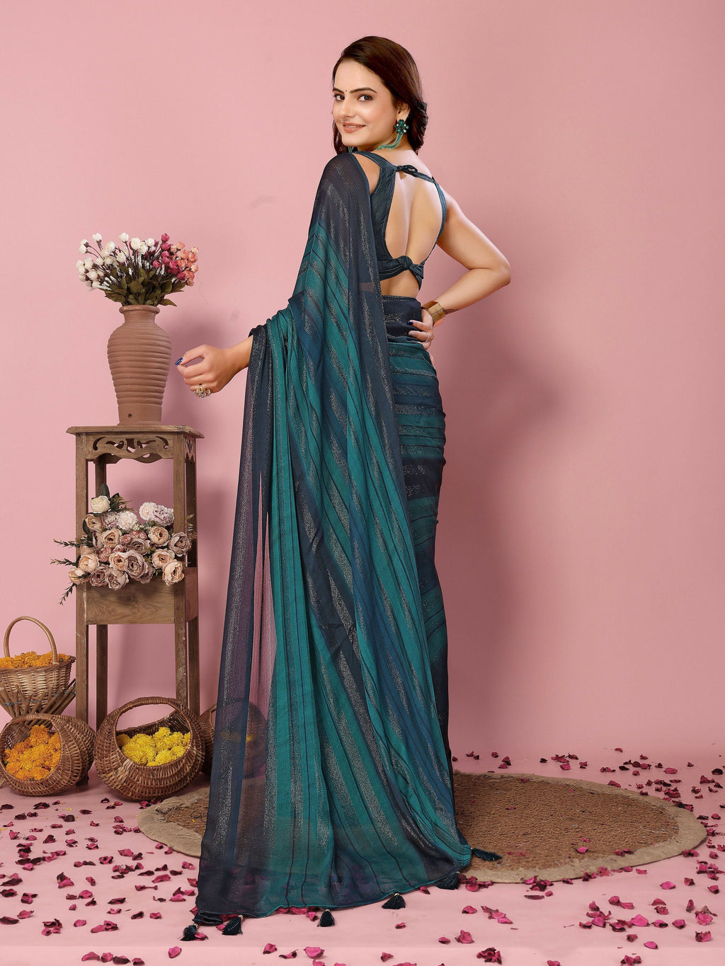 Attractive These Party Wear Ready To Wear Saree - Blue | Grocsy