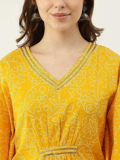 FIORRA Women's Printed Pure Cotton Kaftan Kurta - Yellow | Grocsy