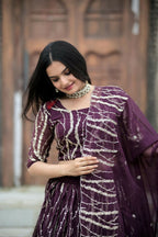 Vastranavya Enchanting Designer Tebby-Silk Lehenga Choli With Dupatta Set - Wine | Grocsy
