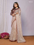 Brown Net Embroidered Saree With Stitched Blouse - Nimaya Kaksha | Grocsy
