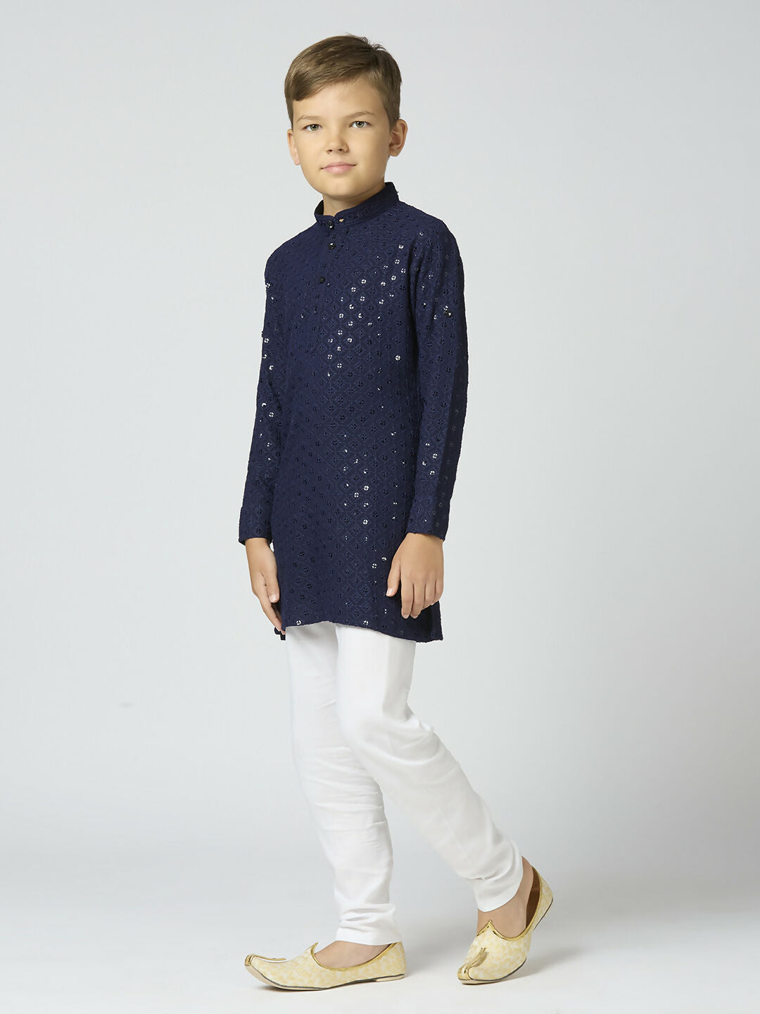 Joban Fashion Kids Island Full Sleeves Cotton Kurta and Pyjama Set with Sequin work - Navy Blue | Grocsy