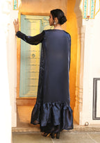 Navy Blue Tom Silk Plain Ready To Wear Saree With Stitched Blouse - Satiksha | Grocsy
