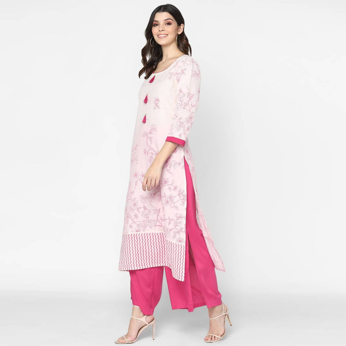 Cheera Hand Block Print Cream Straight Kurta (MAAI-054K) | Grocsy