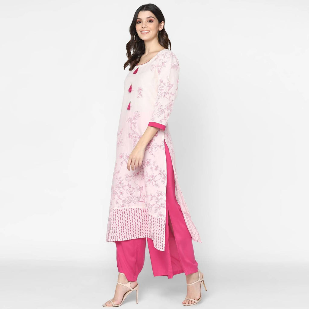 Cheera Hand Block Print Cream Straight Kurta (MAAI-054K) | Grocsy