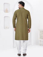 Joban Fashion Men's Rayon Cotton Olive Printed Kurta Pyjama set | Grocsy