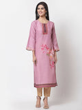 Myshka Pink Cotton Printed Full Sleeve Round Neck Casual Kurta | Grocsy