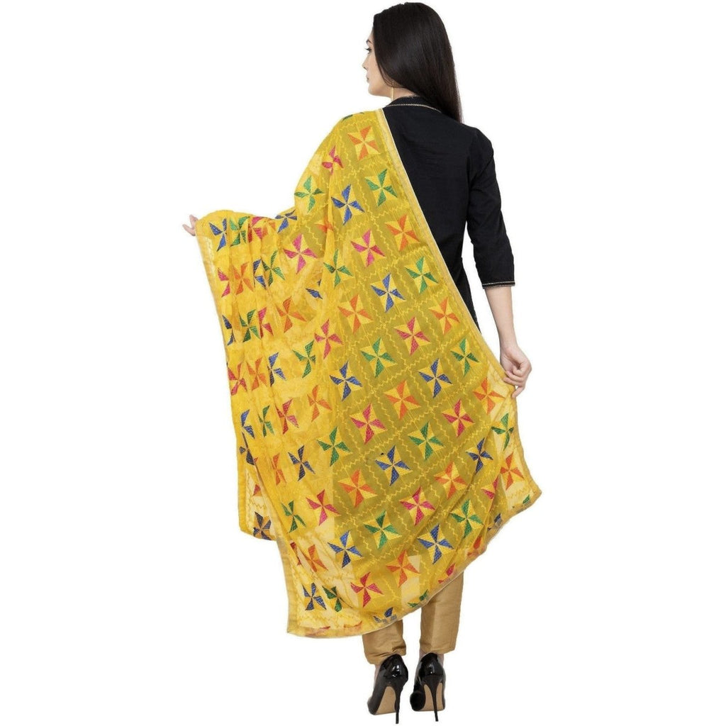 A R Silk Pakka Phulkari Fancy Dupatta Color Yellow Dupatta or Chunni | Grocsy