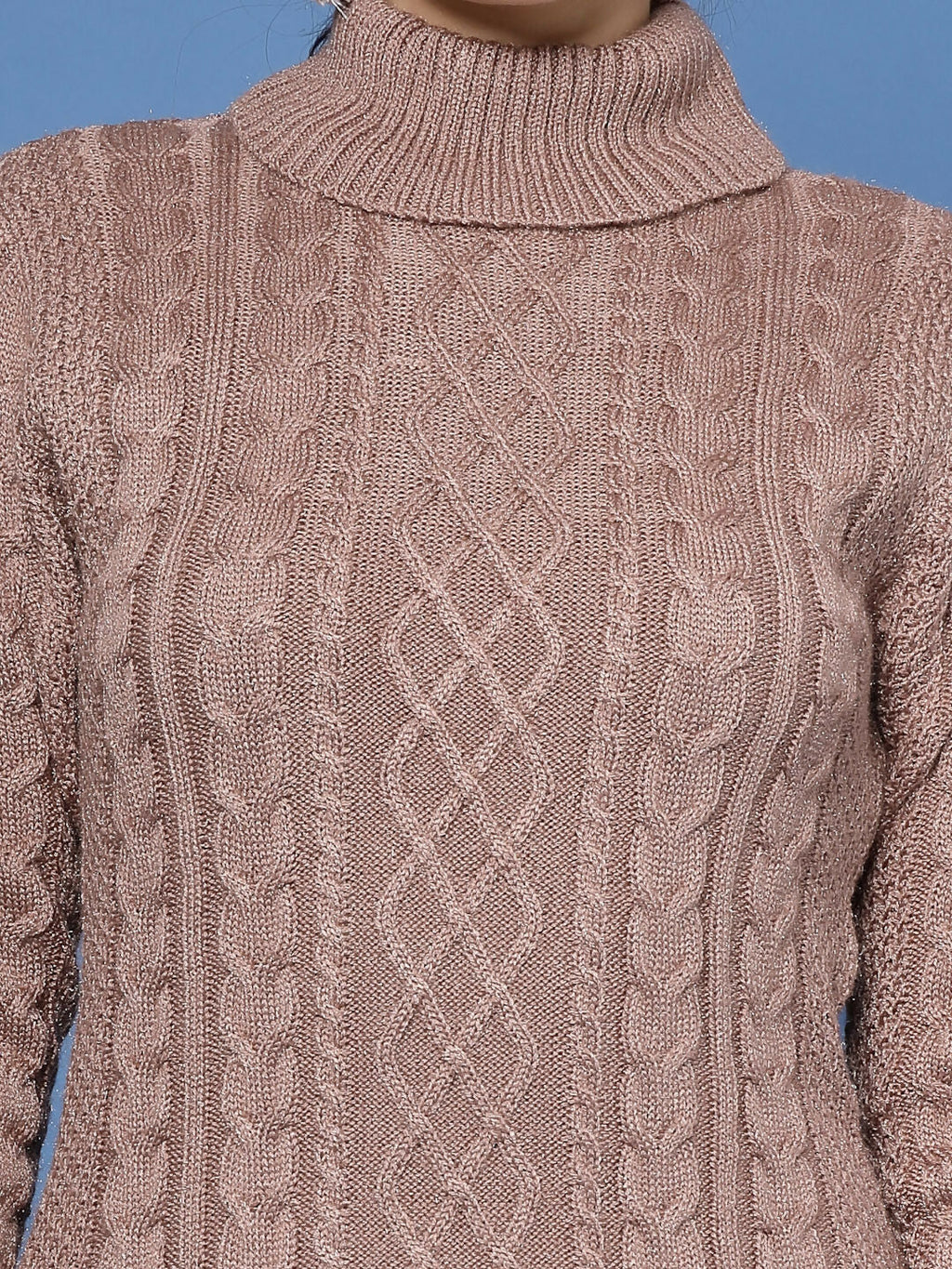 Women Camel Brown Acrylic Self Design Winter Dress - Wool Trees | Grocsy