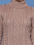 Women Camel Brown Acrylic Self Design Winter Dress - Wool Trees | Grocsy