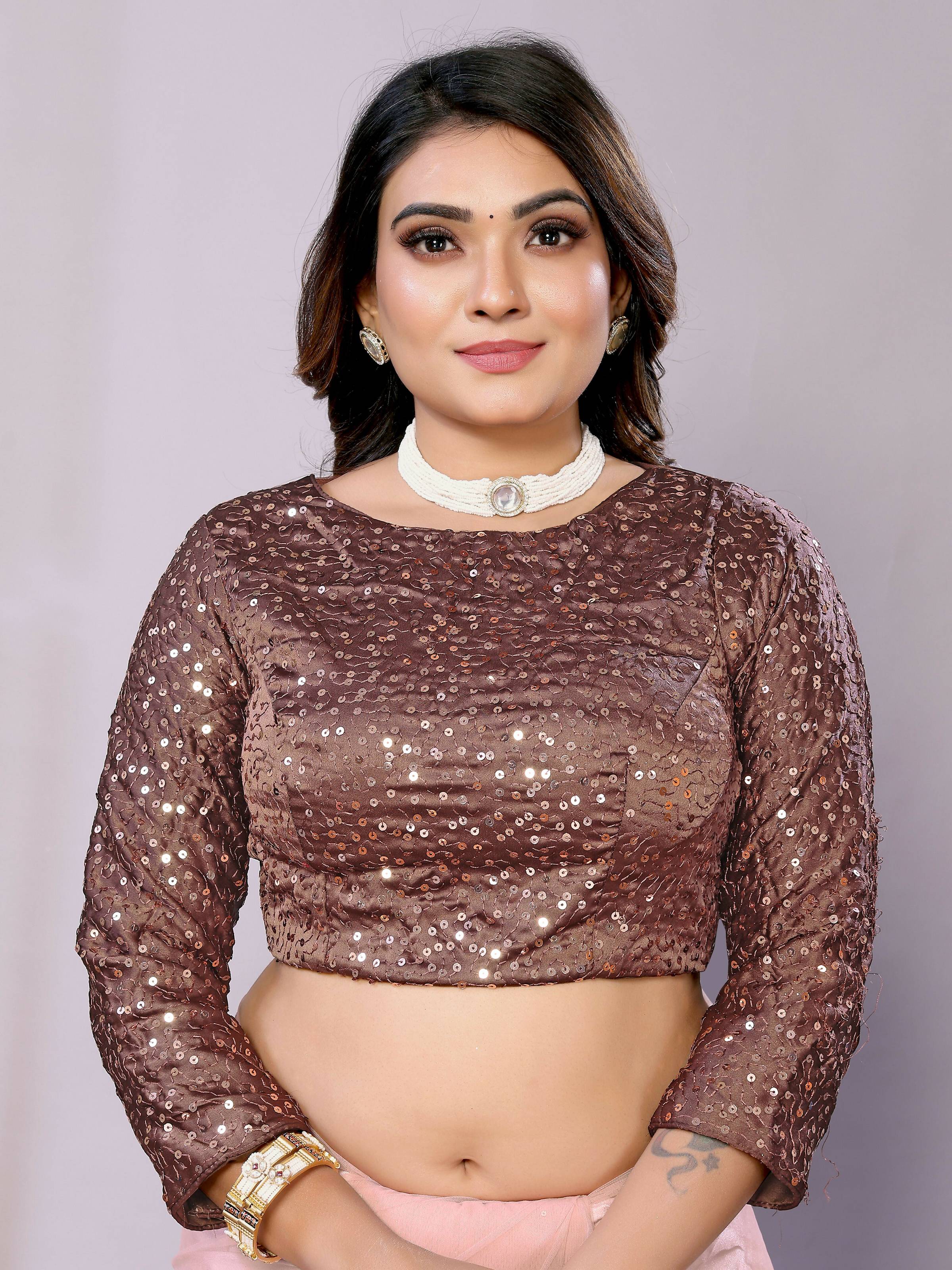 Brown Net Embroidered Saree With Stitched Blouse - Nimaya Kaksha | Grocsy