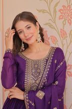 Joban Fashion Purple Georgette Sequence Embroidery Work Kurta Set | Grocsy