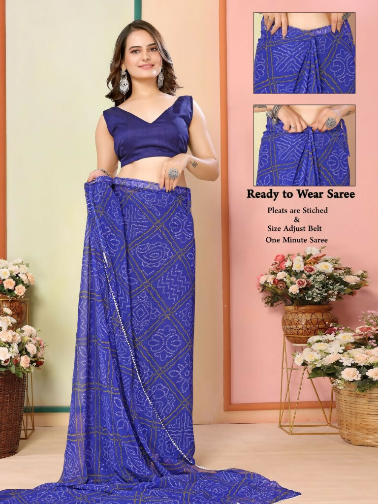Blue Georgette Designer Printed Ready To Wear Saree - Elite | Grocsy