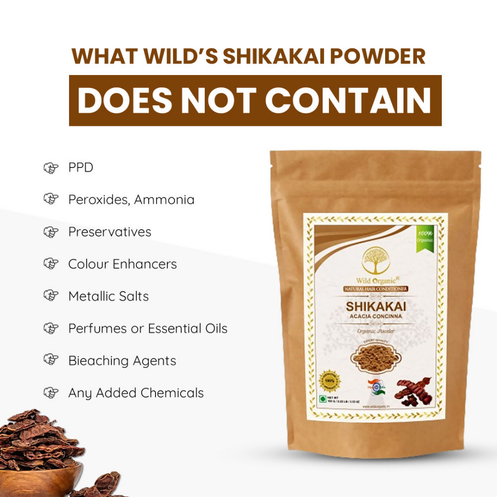 Wild Organic Shikakai Powder Natural Hair Conditioner For Smooth & Silky Hair | Grocsy