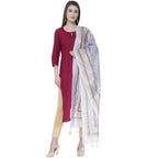 A R Silk Women's Gold Print Silk White Dupattas and Chunnis | Grocsy