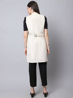 Even Apparels White Polywool Open Front Corduroy Women's Long Coat | Grocsy