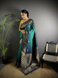 Joban Fashion Turquoise Handloom Silk Ikkat Saree | Grocsy