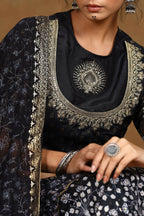 Juniper Women Black Shantoon Embroidered Flared Lehenga Choli Sets | Grocsy