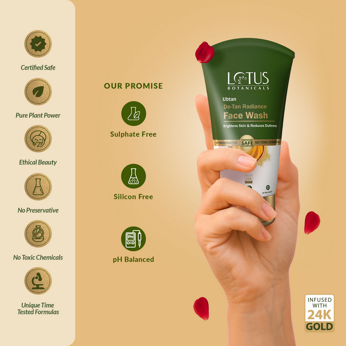 Lotus Botanicals Ubtan De-Tan Radiance Face Wash Infused with 24K Gold Rejuvenated Skin | Grocsy