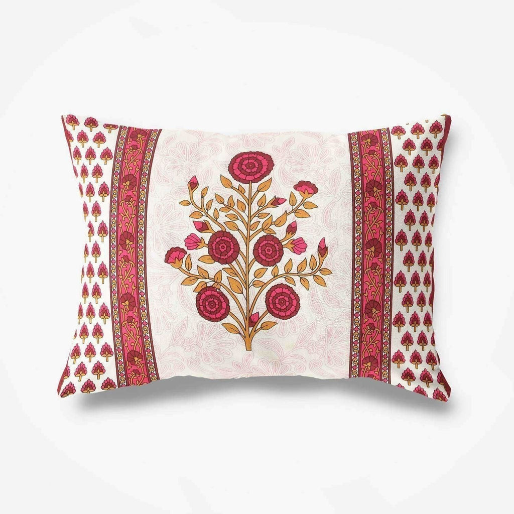 Floral Print Queen Size 90x108 Inches Jaipuri Flat Bed Sheet Bedspread with 2 Pillowcases | Grocsy