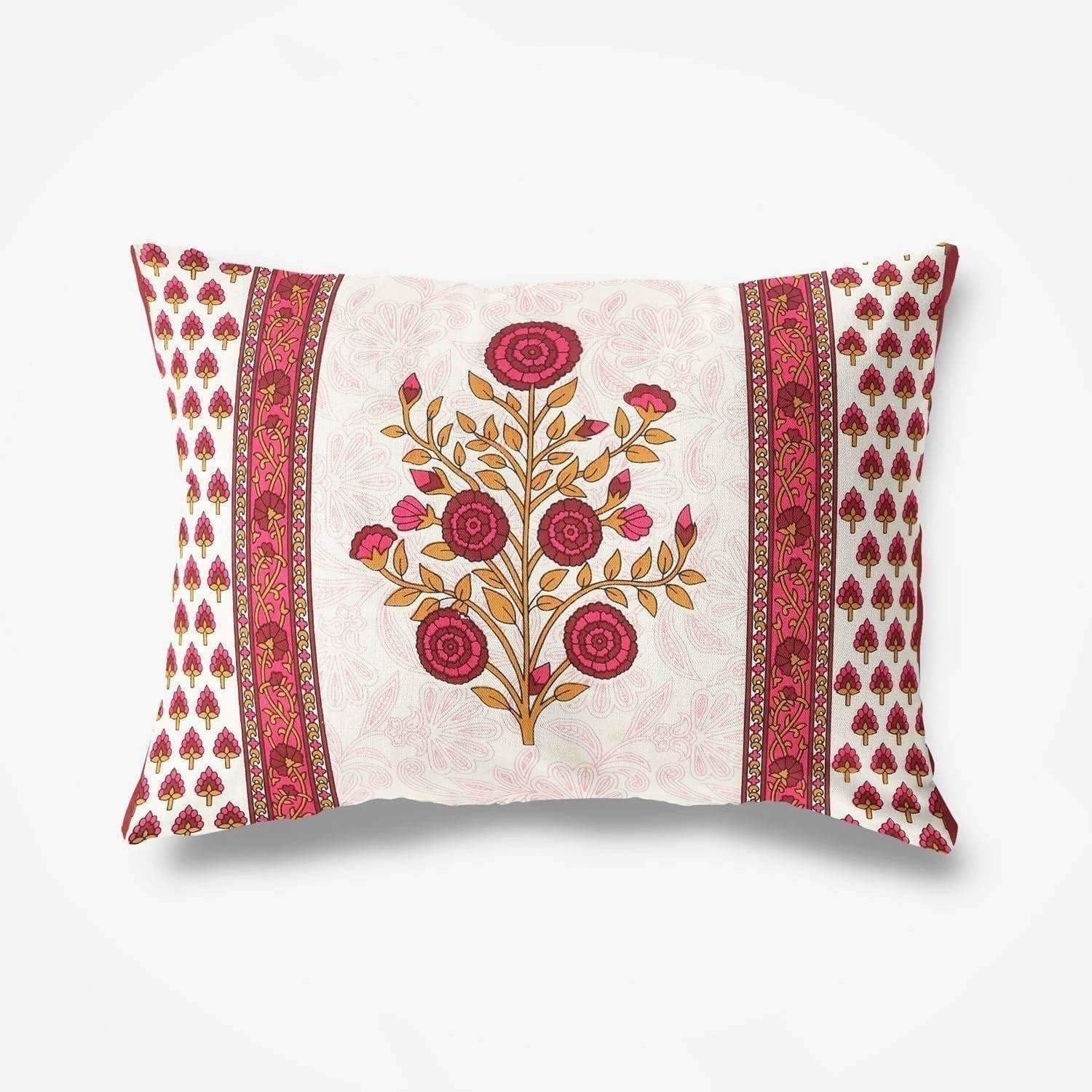 Floral Print Queen Size 90x108 Inches Jaipuri Flat Bed Sheet Bedspread with 2 Pillowcases | Grocsy