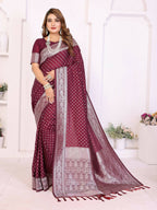 Aastha Fashion Wine Georgette Silk Zari Weaving Saree | Grocsy