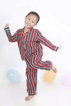 Breathables Kids Cotton Night Suit – Red Stripes Shirt & Pyjama Co-Ord Set For Boys & Girls | Grocsy