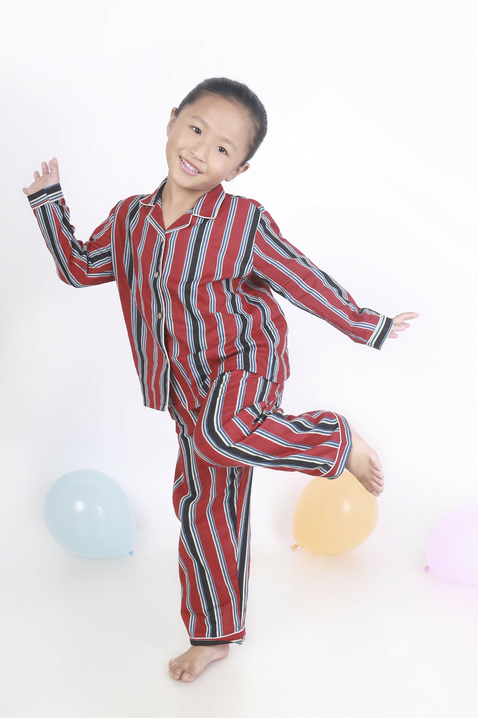 Breathables Kids Cotton Night Suit – Red Stripes Shirt & Pyjama Co-Ord Set For Boys & Girls | Grocsy