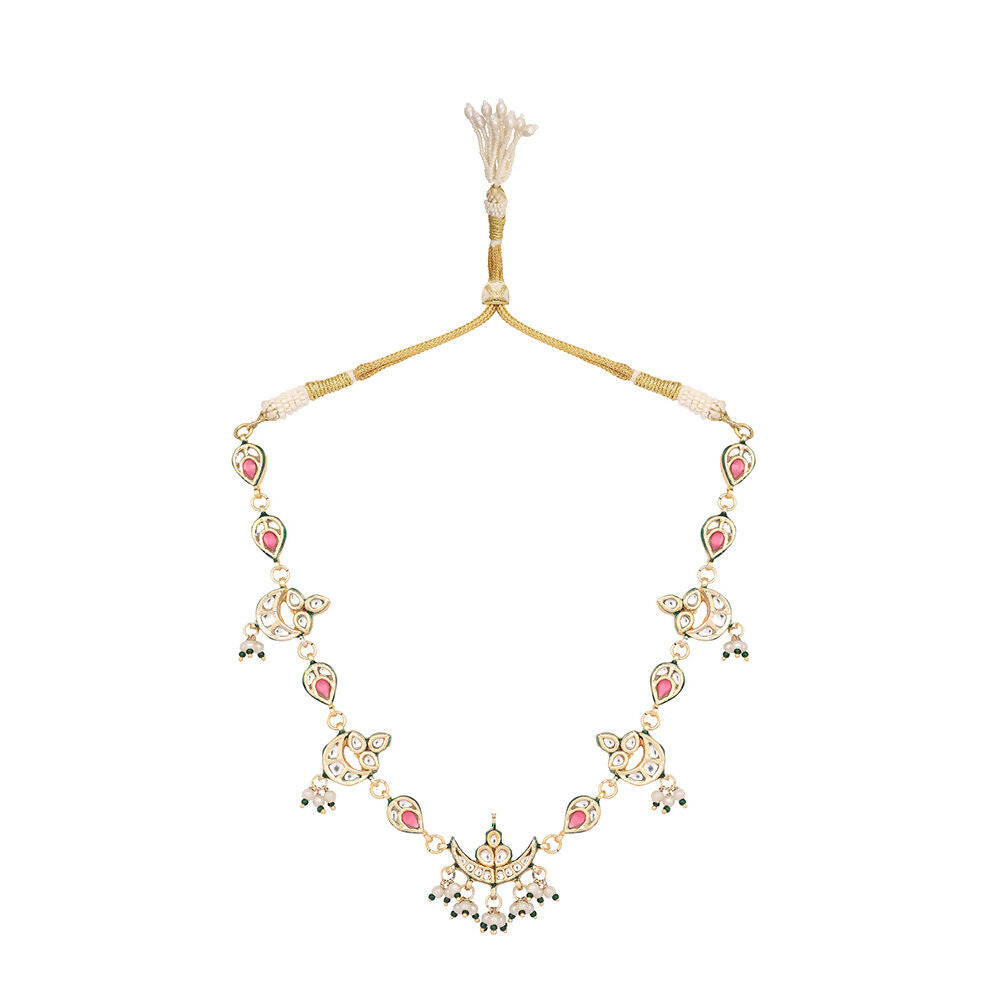 Nuyug 22K Gold Plated Regal Enamel Bloom Pearl Drop Necklace | Grocsy