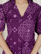 Miravan Womens Purple Bandhani Printed A-Line Maxi Dress | Grocsy