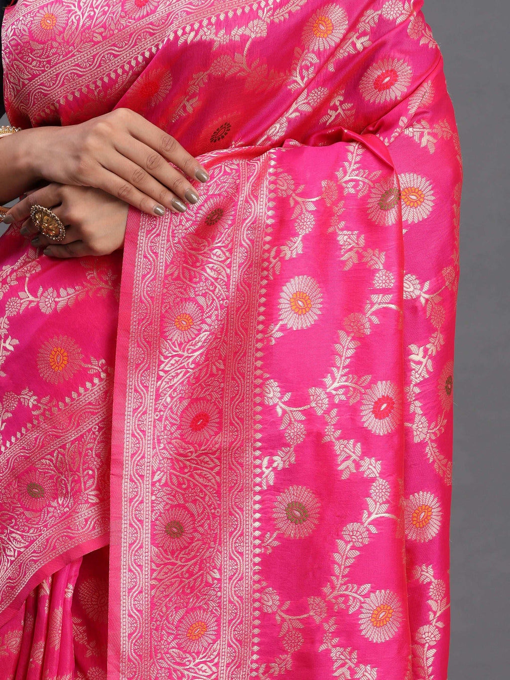 Shree Shyam Fashion Banarasi Silk Pink Saree | Grocsy