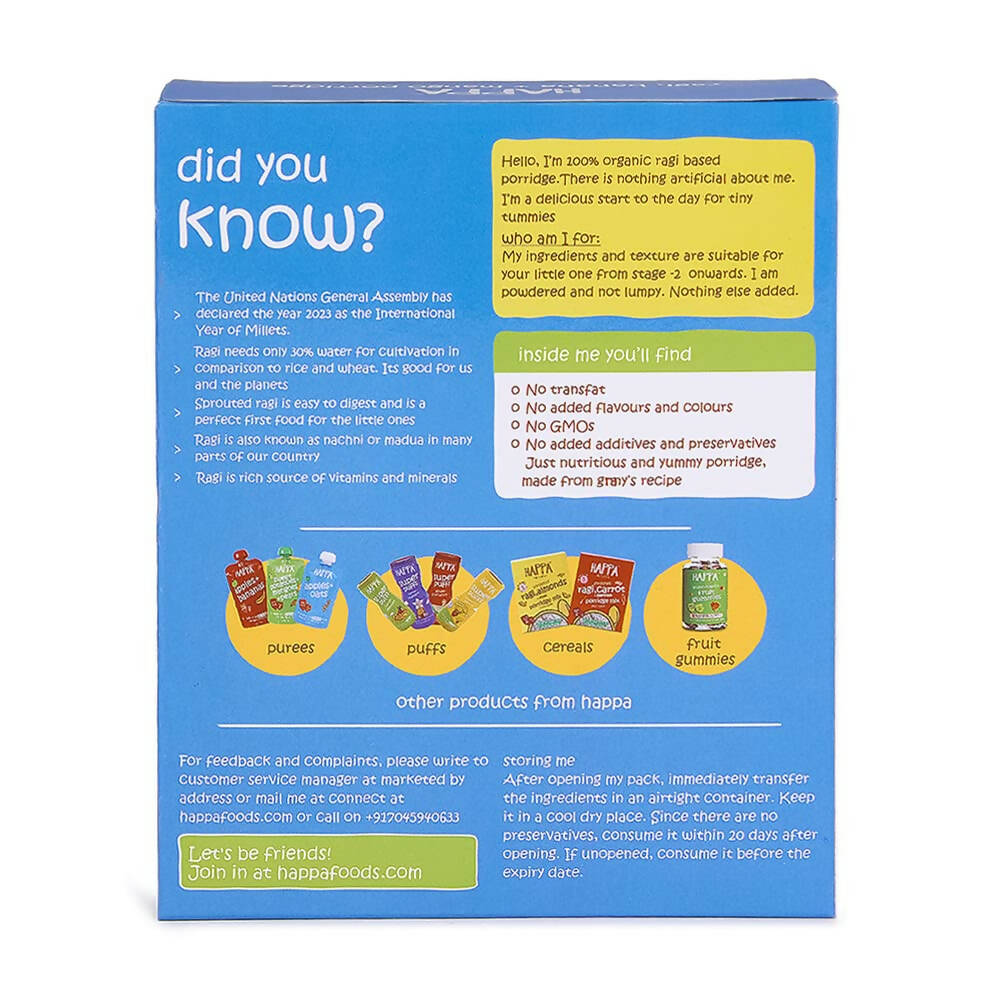 Happa Organic Baby Food Sprouted Ragi + Mango + Banana Porridge Mix | Grocsy