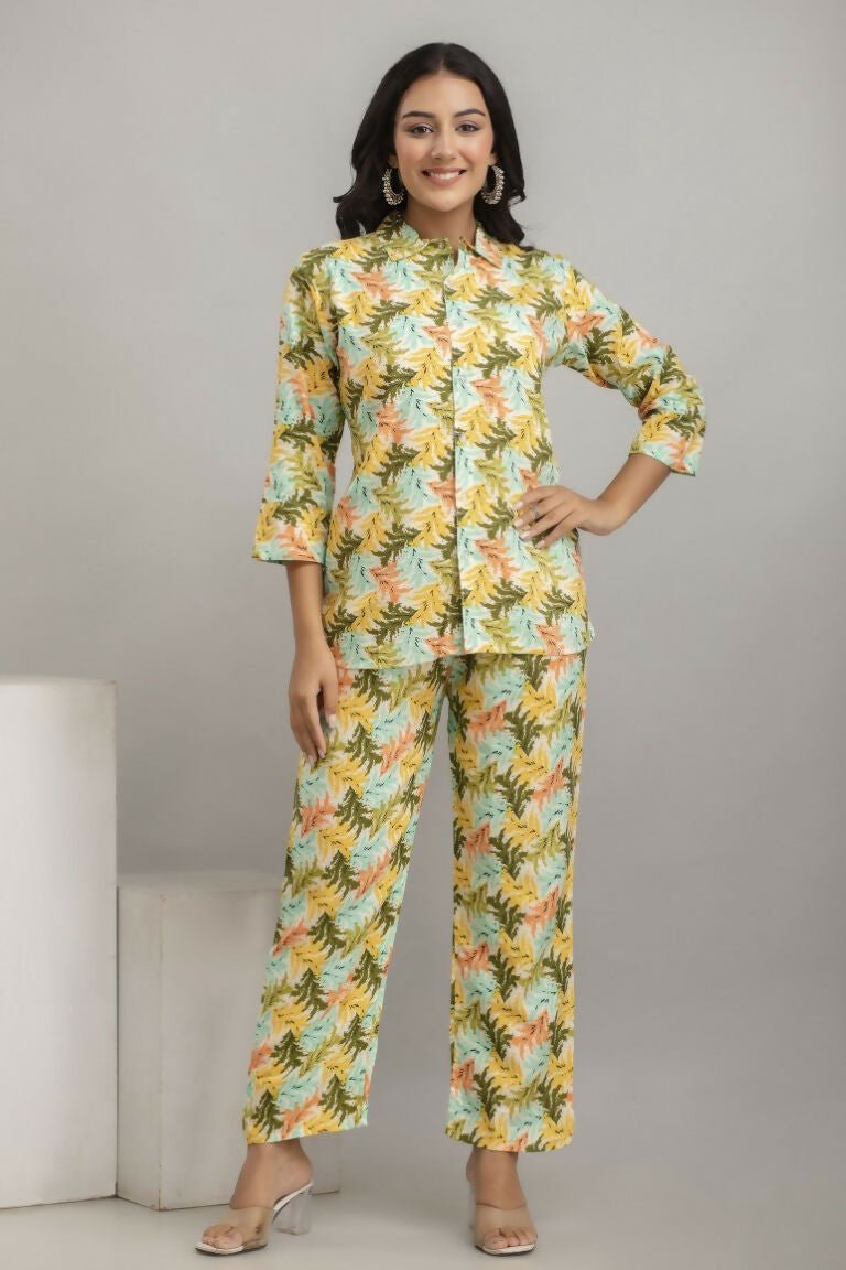 Alvano Women's Floral Printed Cotton Multicolour Co-Ord Set | Grocsy