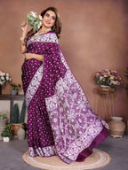 Aastha Fashion Wine Viscose Silk Handmade Original Bandhej Saree | Grocsy