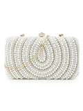 Joban Fashion Adorn Faux Silk Embellished Pearl Work Box Clutch - White | Grocsy
