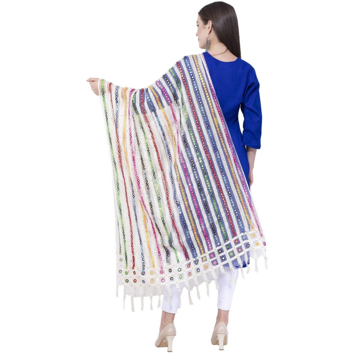 A R Silk Women's Multi Thread Work Orgenza Cotton White Dupattas and Chunnis | Grocsy