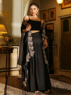 Janasya Black Georgette Solid Top Bottom Cape | Grocsy