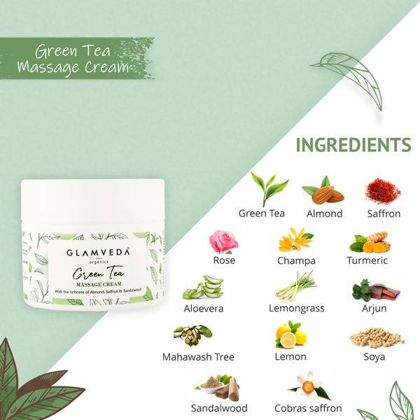 Glamveda Green Tea Recharge & Renew Massage Cream | Grocsy